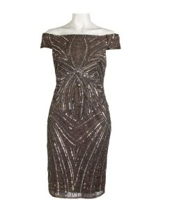 Cocktail Dresses Adrianna Papell - Sequined Off-Shoulder Sheath Dress AP1E201100 - 1 Pc Lead In Size 12 Available