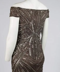 Cocktail Dresses Adrianna Papell - Sequined Off-Shoulder Sheath Dress AP1E201100 - 1 Pc Lead In Size 12 Available