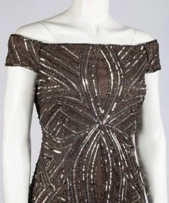 Cocktail Dresses Adrianna Papell - Sequined Off-Shoulder Sheath Dress AP1E201100 - 1 Pc Lead In Size 12 Available
