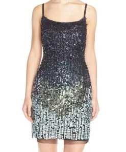 Adrianna Papell - Sequined Scoop Neck Dress 41917150