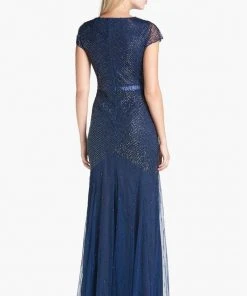 Formal Gowns Adrianna Papell - Sequined V Neck Long Dress 91885900