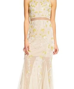 Formal Gowns Adrianna Papell - Sheer Floral Beaded Dress AP1E200993