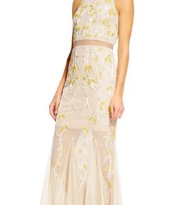 Formal Gowns Adrianna Papell - Sheer Floral Beaded Dress AP1E200993