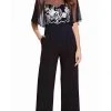 Adrianna Papell - Sheer Overlay Embroidered Jumpsuit AP1E205755 - 1 Pc Black Ivory In Size 20 Available