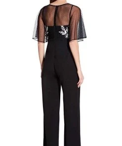 Adrianna Papell - Sheer Overlay Embroidered Jumpsuit AP1E205755 - 1 Pc Black Ivory In Size 20 Available