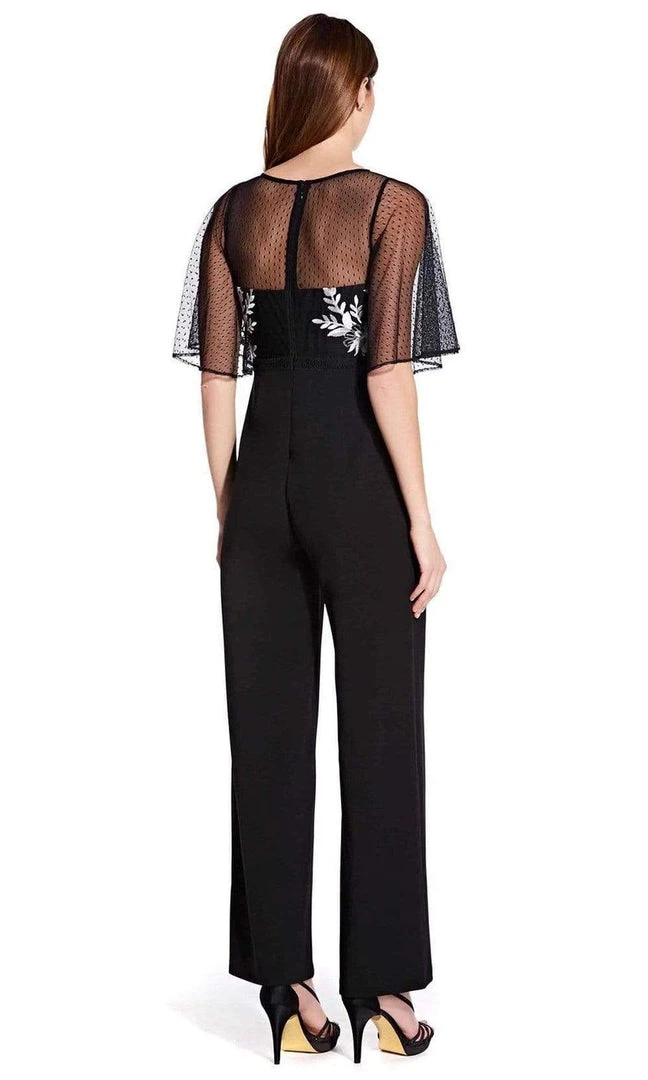 Adrianna Papell - Sheer Overlay Embroidered Jumpsuit AP1E205755 - 1 Pc Black Ivory In Size 20 Available 4 Adrianna Papell - Sheer Overlay Embroidered Jumpsuit AP1E205755 - 1 Pc Black Ivory In Size 20 Available