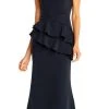 Formal Gowns Adrianna Papell - Sleeveless Layered Peplum Gown AP1E202233 - 1 Pc Black In Size 10 Available