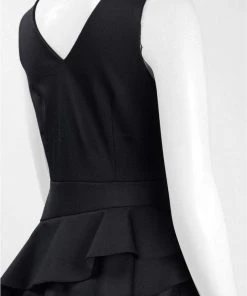 Formal Gowns Adrianna Papell - Sleeveless Layered Peplum Gown AP1E202233 - 1 Pc Black In Size 10 Available