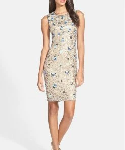 Adrianna Papell - Sleeveless Sequined Jewel Neck Dress 231M56940 Cocktail Dresses