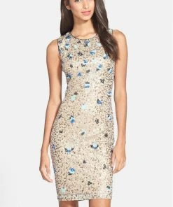 Adrianna Papell - Sleeveless Sequined Jewel Neck Dress 231M56940 Cocktail Dresses
