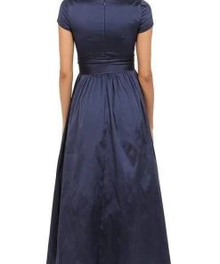Adrianna Papell V-Neck Ruched Taffeta High-Low Dress 81917430 - 1 Pc Navy In Size 8 Available Formal Gowns