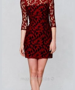 Aidan Mattox - 151A10930 Quarter Sleeve Illusion Contrast Lace Dress