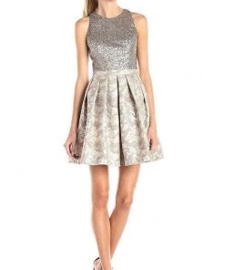 Aidan Mattox - 151A11550 Sequined Jewel Neck Pleated A Line Dress