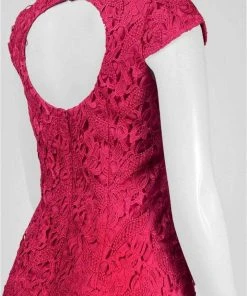Aidan Mattox - 151A12340 Cap Sleeve Cutout Back Lace Dress 5 Aidan Mattox - 151A12340 Cap Sleeve Cutout Back Lace Dress