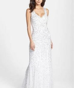 Formal Gowns Aidan Mattox 54456430 Sequin Adorned Sleeveless Long Dress In Ivory