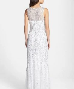 Formal Gowns Aidan Mattox 54456430 Sequin Adorned Sleeveless Long Dress In Ivory