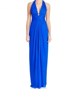 Aidan Mattox - 54469500 Plunging Halter Silk Draping Sheath Gown Formal Gowns