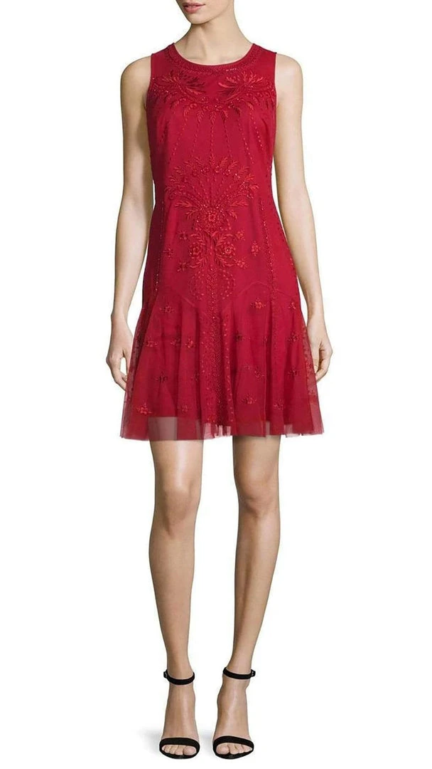 Cocktail Dresses Aidan Mattox - 54473380 Embroidered Mesh Sleeveless Drop Waist Short Dress - 1 Pc Garnet In Sizes 8 Available 4 Cocktail Dresses Aidan Mattox - 54473380 Embroidered Mesh Sleeveless Drop Waist Short Dress - 1 Pc Garnet In Sizes 8 Available