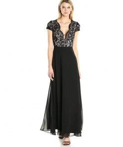 Formal Gowns Aidan Mattox - Aidan By MN1E200675 Lace V-neck Chiffon A-line Dress