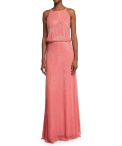 Aidan Mattox - Beaded Halter Neck Dress 54470000 In Sherbert - 1 Pc Sherbert In Size 14 Available