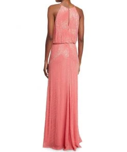 Aidan Mattox - Beaded Halter Neck Dress 54470000 In Sherbert - 1 Pc Sherbert In Size 14 Available