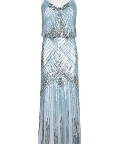 Aidan Mattox - Blouson V Neck Sheath Dress MD1E203800 - 1 Pc Cloud Blue In Size 12 Available Formal Gowns