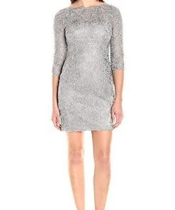 Aidan Mattox Embroidered Bateau Sheath Dress 54468920 - 1 Pc Silver In Size 2 Available Cocktail Dresses