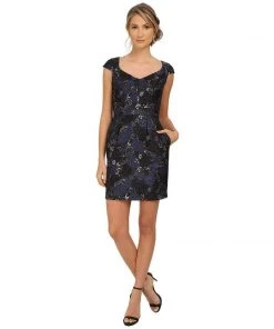 Aidan Mattox - Floral V-Neck Column Dress 151A10820 Cocktail Dresses