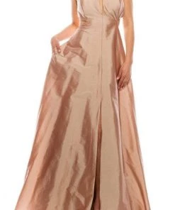Aidan Mattox - MD1E200589 Beaded Halter Taffeta Dress Formal Gowns