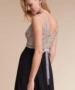 Aidan Mattox - MD1E200982 Beaded V-neck Chiffon A-line Dress