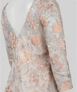 Aidan Mattox - MD1E201009 Sheer Embroidered Lace Gown