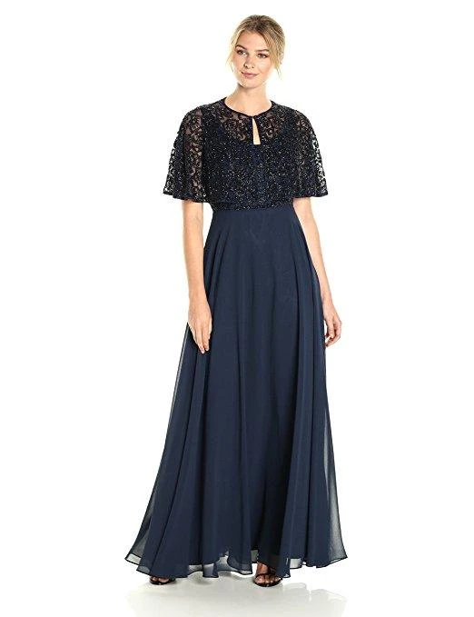 Aidan Mattox - MD1E201185 Embellished Caped Scoop Neck A-Line Gown 6 Aidan Mattox - MD1E201185 Embellished Caped Scoop Neck A-Line Gown