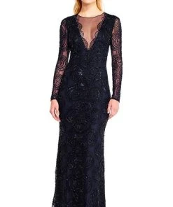 Formal Gowns Aidan Mattox - MD1E201413 Long Sleeve Illusion Plunge Cutout Gown
