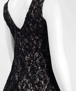 Aidan Mattox - MD1E201455 Illusion V-Neck Floral Lace Evening Gown 9 Aidan Mattox - MD1E201455 Illusion V-Neck Floral Lace Evening Gown