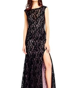 Aidan Mattox - MD1E201455 Illusion V-Neck Floral Lace Evening Gown