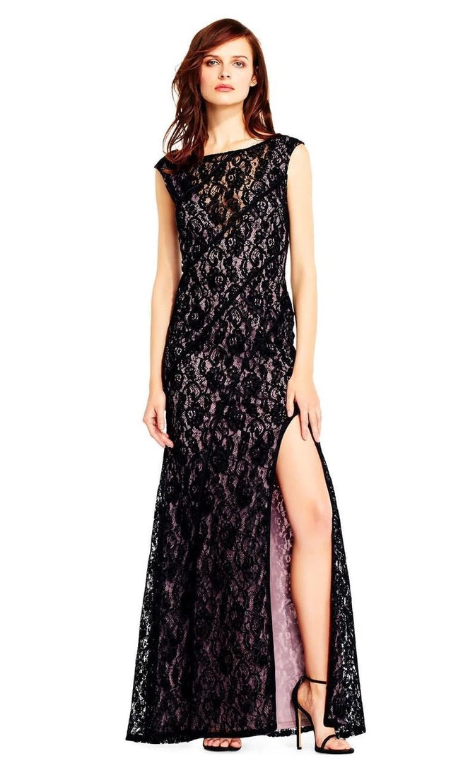 Aidan Mattox - MD1E201455 Illusion V-Neck Floral Lace Evening Gown 3 Aidan Mattox - MD1E201455 Illusion V-Neck Floral Lace Evening Gown