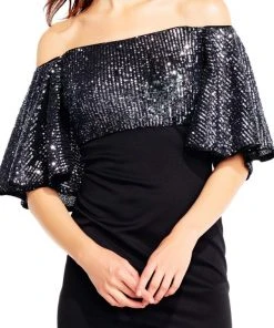 Aidan Mattox - MD1E201467 Sequined Off-Shoulder Cocktail Dress Cocktail Dresses