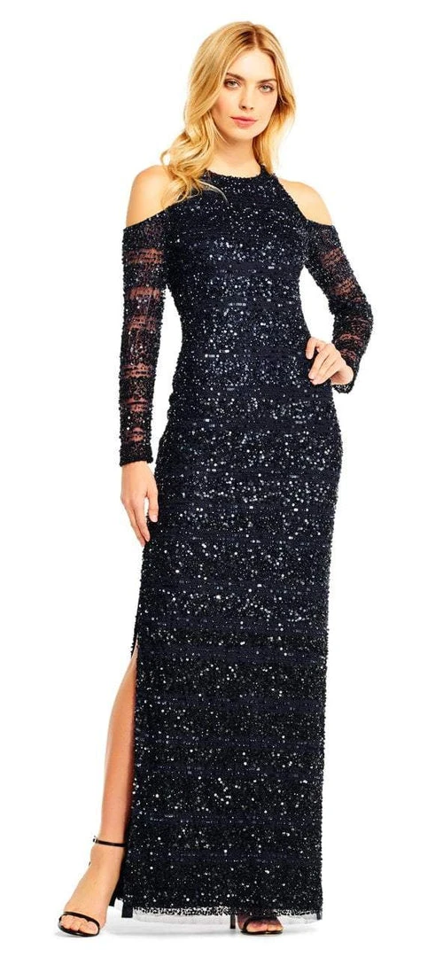 Aidan Mattox - MD1E201685 Cold Shoulder Sleeves Sequined Gown 3 Aidan Mattox - MD1E201685 Cold Shoulder Sleeves Sequined Gown