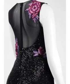 Aidan Mattox - MD1E201740 Floral Embellished V-Neck Sheath Gown 7 Aidan Mattox - MD1E201740 Floral Embellished V-Neck Sheath Gown