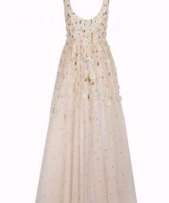 Aidan Mattox - MD1E201850 Floral Applique Scoop A-line Gown Formal Gowns 8 Aidan Mattox - MD1E201850 Floral Applique Scoop A-line Gown Formal Gowns