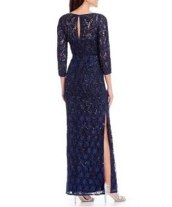 Formal Gowns Aidan Mattox - MD1E201905 Lace Embroidered Bateau Column Dress