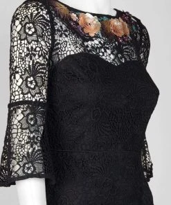 Aidan Mattox - MD1E202735 Floral Lace Bateau Trumpet Dress