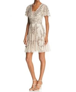 Aidan Mattox - MD1E202876 V-Neckline Short Sleeves A-line Dress