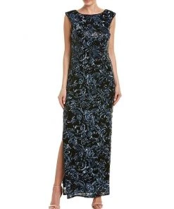 Aidan Mattox - MD1E203098 Bateau Neckline V-Back Column Dress Formal Gowns