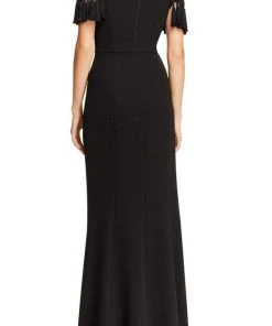 Aidan Mattox - MD1E203104 Off-Shoulder Tassel Sleeves Evening Gown