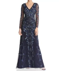 Formal Gowns Aidan Mattox - MD1E203314 Embellished Sheer Long Sleeves A-line Dress