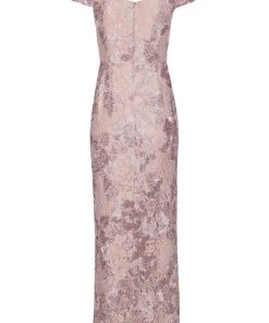 Aidan Mattox - MD1E203451 Embroidered Lace Off-Shoulder Column Dress Formal Gowns