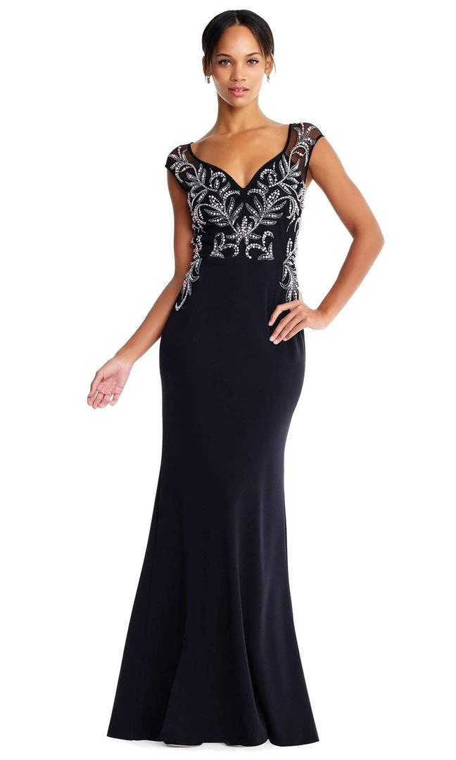 Aidan Mattox - MD1E203928 Embellished V-Neck Mesh Crepe Long Dress Formal Gowns 3 Aidan Mattox - MD1E203928 Embellished V-Neck Mesh Crepe Long Dress Formal Gowns