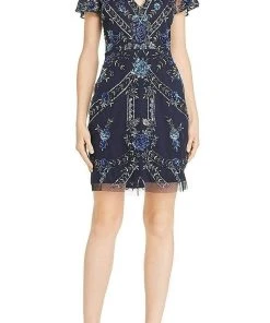 Aidan Mattox - MD1E204369 Short Sleeve Embellished Short Dress Cocktail Dresses