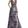 Aidan Mattox - Metallic Floral Print V-Neck Gown MD1E200784 - 1 Pc Twilight In Size 4 Available Formal Gowns 1 Aidan Mattox - Metallic Floral Print V-Neck Gown MD1E200784 - 1 Pc Twilight In Size 4 Available Formal Gowns